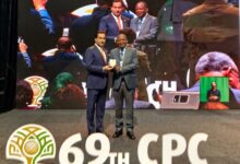 Speaker of the National Assembly Sardar Ayaz Sadiq receiving the1st Green Mace Award at the 69th CPC